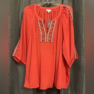 J. Jill size 3X Blouse with Embroidered Accents. New with tags. Smoke free